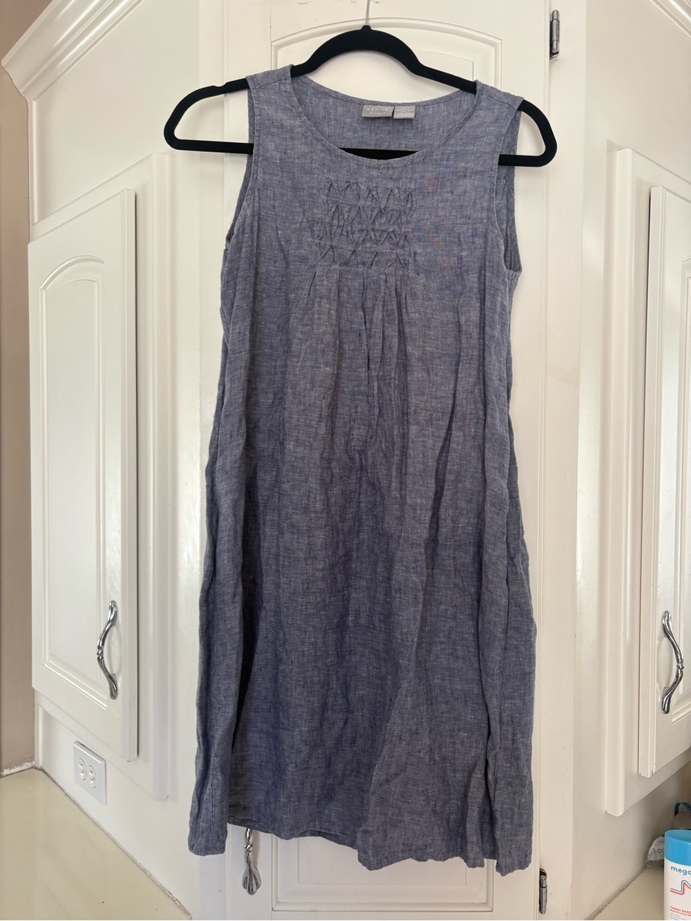 Kenar Chambray Blue Linen Smocked Dress Lagenlook